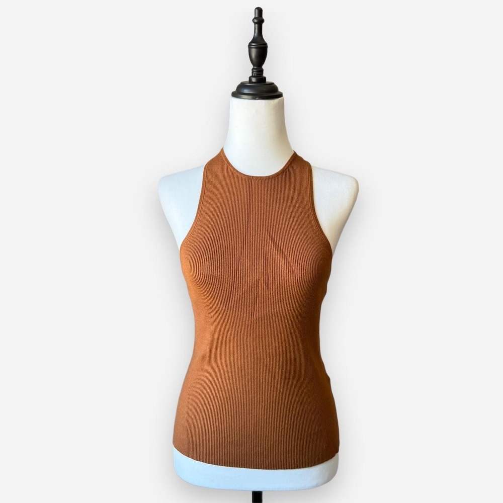 Madewell Ribbed High-Neck Tank Top Brown Caramel Size Large L